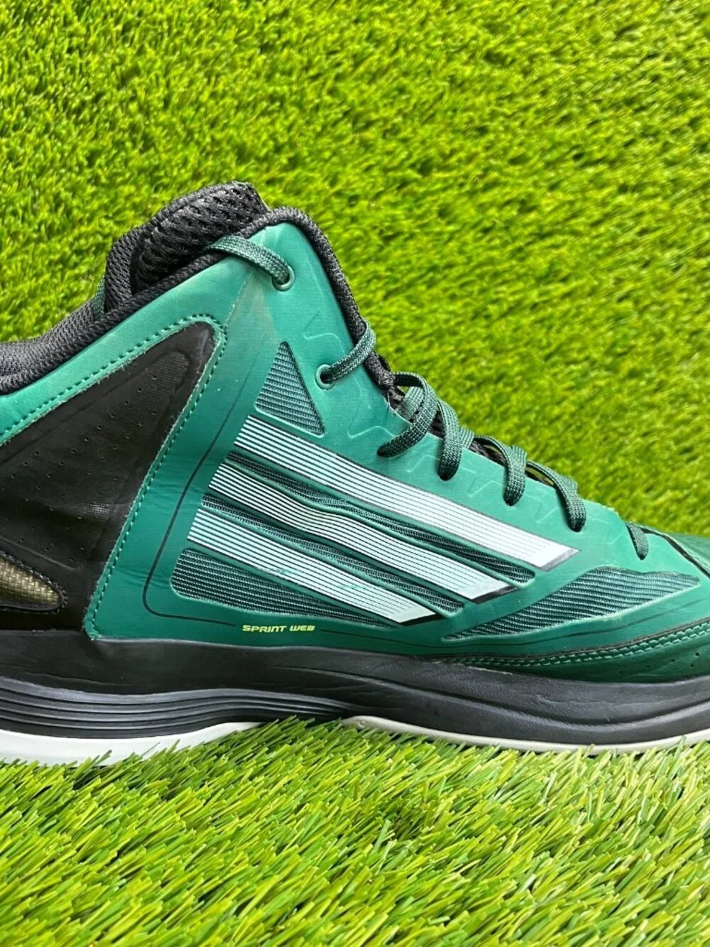 Adidas Adizero Mens Size 13 Green Black White Athletic Basketball Shoes Sneakers